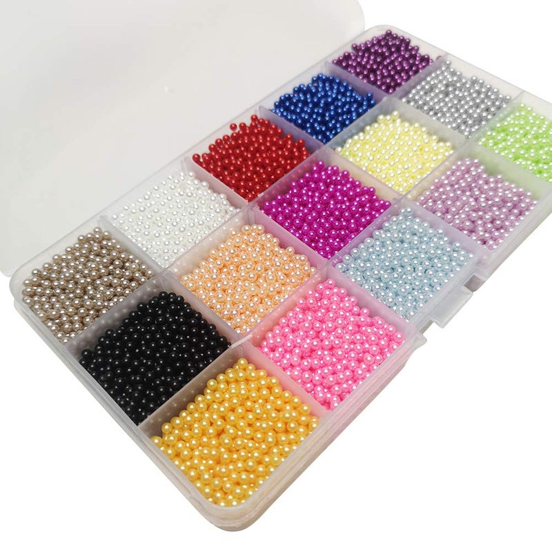 Chenkou Craft 12000pcs 2.8mm Assorted 15 Colors No Hole Round Ball Bead Scrapbooking Craft DIY Beads Decoration + Plastic Box (Assorted Colors, 2.8mm) - Image 1